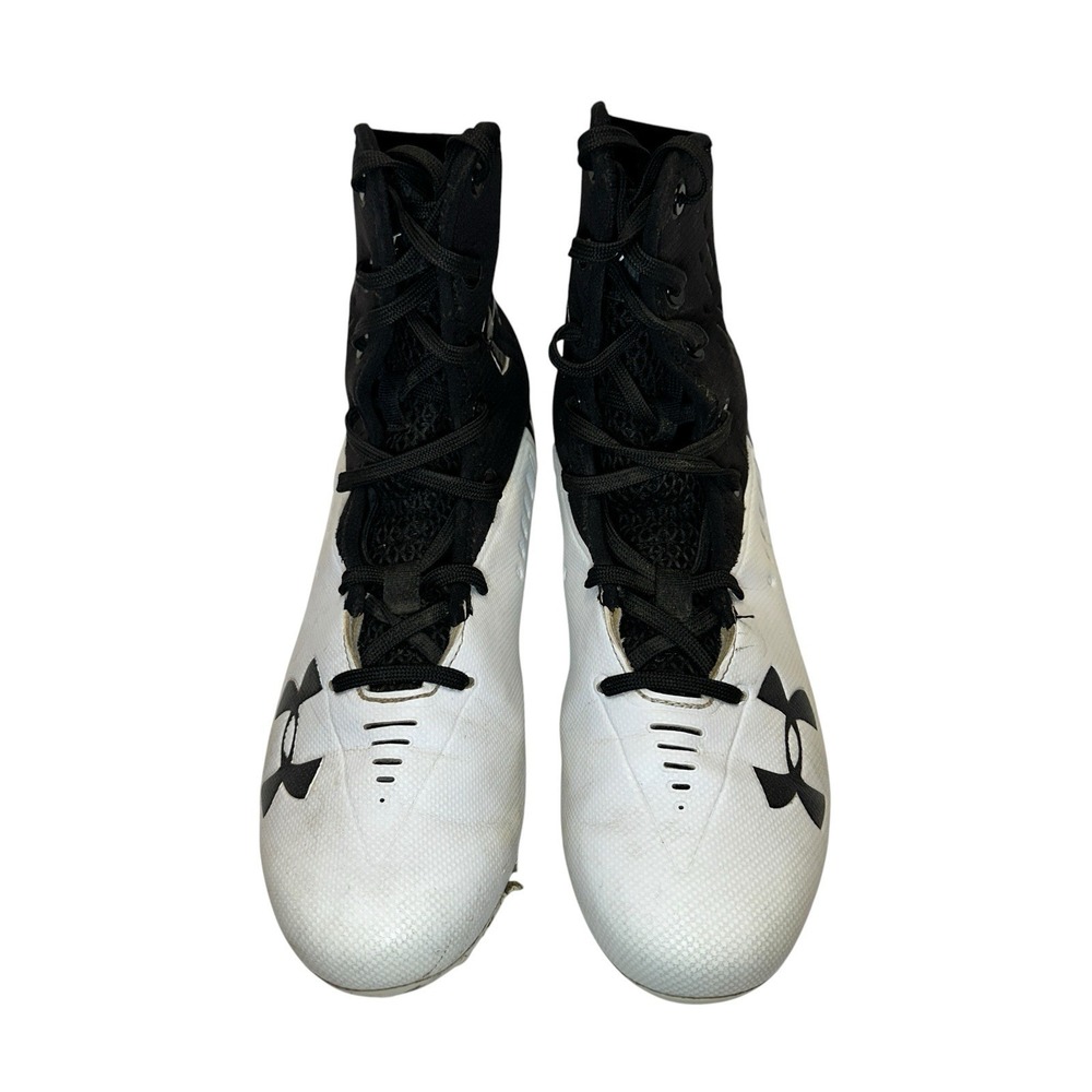 Under Armour Men's Football Cleats White Black High Top Molded Size 8 3000413-00
